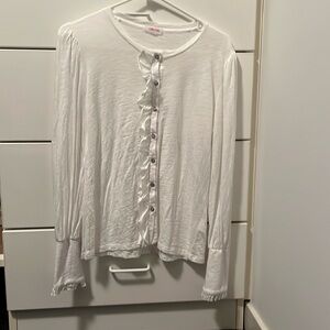 Goldie Women's White Cotton Long Sleeve Ruffled Shirt- size medium